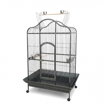 XL Open-Top Parrot Cage - Black (104 × 70 × 185 cm) Heavy-Duty Wrought Iron Aviary with Play Top, Seed Skirts, Stainless Steel Bowls & Wheels – Suitable for Large Parrots - B022