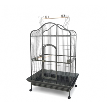 XL Open-Top Parrot Cage - Black (104 × 70 × 185 cm) Heavy-Duty Wrought Iron Aviary with Play Top, Seed Skirts, Stainless Steel Bowls & Wheels – Suitable for Large Parrots - B022