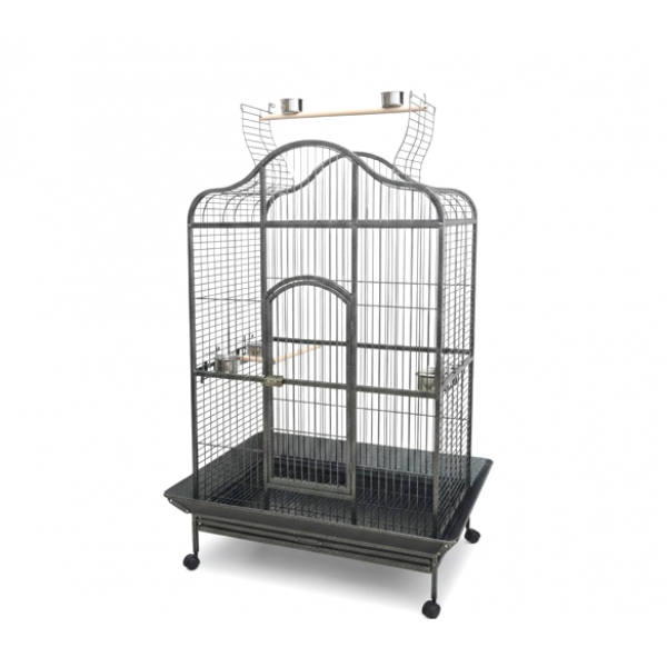 XL Open-Top Parrot Cage - Black (104 × 70 × 185 cm) Heavy-Duty Wrought Iron Aviary with Play Top, Seed Skirts, Stainless Steel Bowls & Wheels – Suitable for Large Parrots - B022