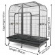 Extra Large Double Parrot Cage Aviary with Removable Divider, Dome Top, Heavy-Duty Wrought Iron, Lockable Wheels, Slide-Out Trays, for Macaws & Cockatoos, 162×82×187 cm – B050