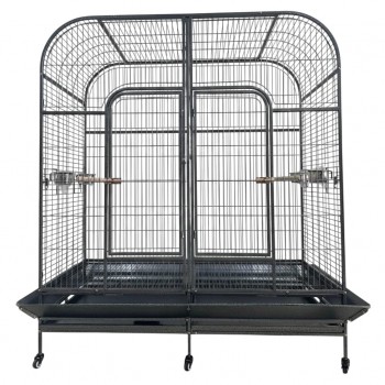 Extra Large Double Parrot Cage Aviary with Removable Divider, Dome Top, Heavy-Duty Wrought Iron, Lockable Wheels, Slide-Out Trays, for Macaws & Cockatoos, 162×82×187 cm – B050