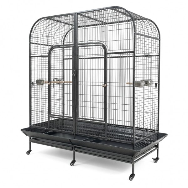 Extra Large Double Parrot Cage Aviary with Removable Divider, Dome Top, Heavy-Duty Wrought Iron, Lockable Wheels, Slide-Out Trays, for Macaws & Cockatoos, 162×82×187 cm – B050