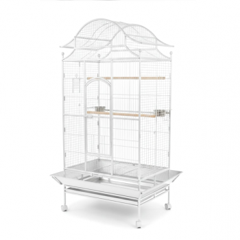 Tropical Large Bird Cage Aviary with Rolling Stand, White Metal Parrot Cage 81×59×179 cm, Heavy-Duty Wrought Iron, Play Top & Slide-Out Tray – Model B057