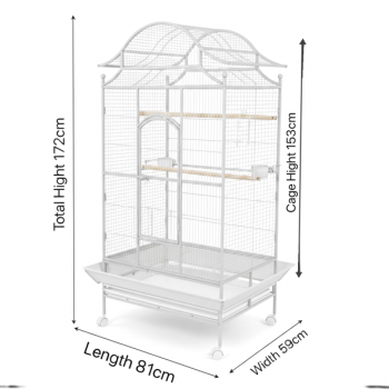 Tropical Large Bird Cage Aviary with Rolling Stand, White Metal Parrot Cage 81×59×179 cm, Heavy-Duty Wrought Iron, Play Top & Slide-Out Tray – Model B057