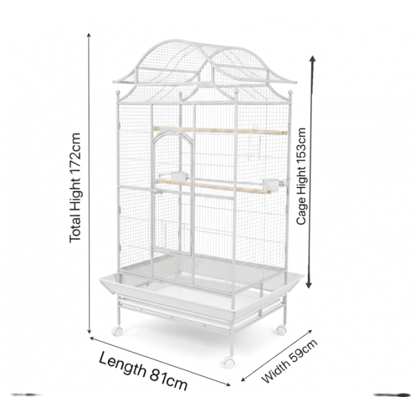 Tropical Large Bird Cage Aviary with Rolling Stand, White Metal Parrot Cage 81×59×179 cm, Heavy-Duty Wrought Iron, Play Top & Slide-Out Tray – Model B057