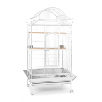 Tropical Large Bird Cage Aviary with Rolling Stand, White Metal Parrot Cage 81×59×179 cm, Heavy-Duty Wrought Iron, Play Top & Slide-Out Tray – Model B057