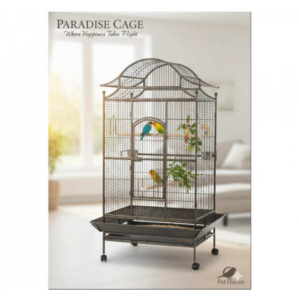 Tropical Large Bird Cage for Parrots, Heavy-Duty Metal Aviary with Rolling Stand, Play Top & Slide-Out Tray, 81×59×179 cm, Black – Model B057