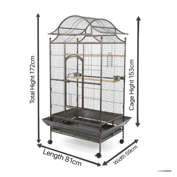 Tropical Large Bird Cage for Parrots, Heavy-Duty Metal Aviary with Rolling Stand, Play Top & Slide-Out Tray, 81×59×179 cm, Black – Model B057