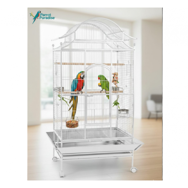 Tropical Large Bird Cage Aviary with Rolling Stand, White Metal Parrot Cage 81×59×179 cm, Heavy-Duty Wrought Iron, Play Top & Slide-Out Tray – Model B057 Tropical Large Bird Cage Aviary with Rolling Stand, White Metal Parrot Cage 81×59×179 cm, Heavy-Duty Wrought Iron, Play Top & Slide-Out Tray – Model B057