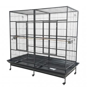 Extra-Large Double-Width Bird Cage – 200x100x197 cm Wrought Iron Aviary with Stand & Casters, Removable Divider, Perches & Feeding Cups for Small to Medium Birds - B069