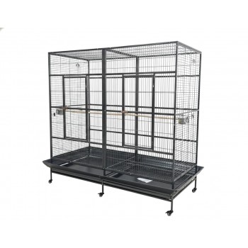 Extra-Large Double-Width Bird Cage – 200x100x197 cm Wrought Iron Aviary with Stand & Casters, Removable Divider, Perches & Feeding Cups for Small to Medium Birds - B069