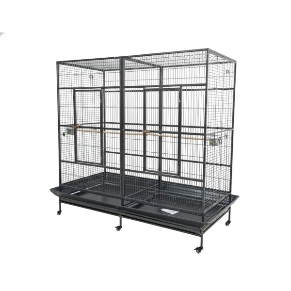 Extra-Large Double-Width Bird Cage – 200x100x197 cm Wrought Iron Aviary with Stand & Casters, Removable Divider, Perches & Feeding Cups for Small to Medium Birds - B069