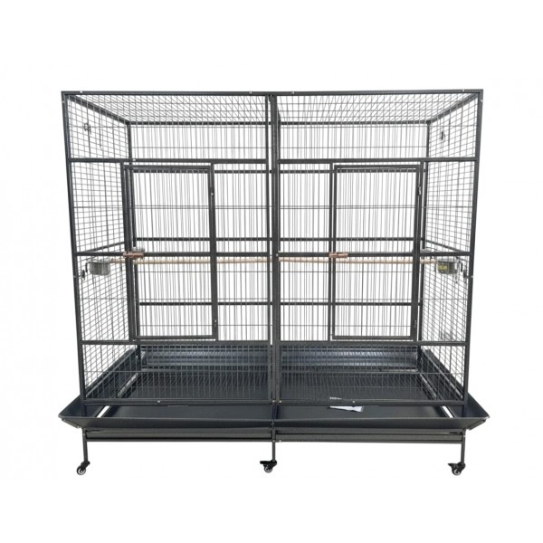 Extra-Large Double-Width Bird Cage – 200x100x197 cm Wrought Iron Aviary with Stand & Casters, Removable Divider, Perches & Feeding Cups for Small to Medium Birds - B069
