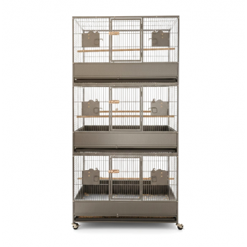 Extra Large Heavy Duty Triple-Stack Bird & Parrot Cage Aviary – XL Breeding Cage with Three Compartments, Rolling Casters, Wooden Perches, Stainless Steel Feeders, Pull-Out Trays – Black Wrought Iron, 93cm L x 60cm W x 187cm H - B073