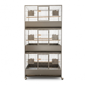 Extra Large Heavy Duty Triple-Stack Bird & Parrot Cage Aviary – XL Breeding Cage with Three Compartments, Rolling Casters, Wooden Perches, Stainless Steel Feeders, Pull-Out Trays – Black Wrought Iron, 93cm L x 60cm W x 187cm H - B073