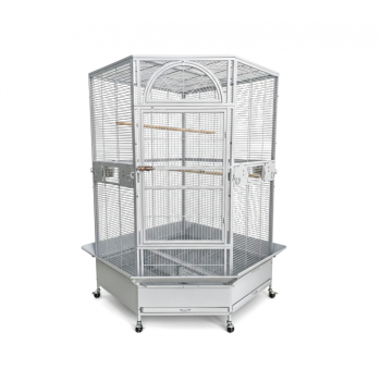 Jumbo Corner Parrot Cage – White, 186 cm Tall × 110×110 cm Footprint – Pentagonal ‘Diamond’ Front, XXL Bird Aviary with Casters – Model DBB074-1