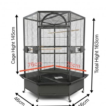 Jumbo Corner Parrot Cage, Black – 163cm Height, Pentagonal Diamond Front Large Bird Aviary with Casters, Model B075-1