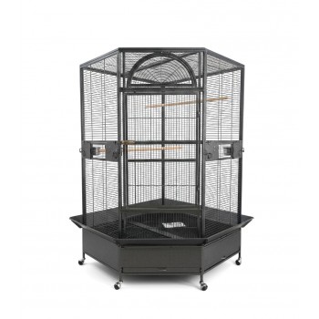 Jumbo Corner Parrot Cage, Black – 163cm Height, Pentagonal Diamond Front Large Bird Aviary with Casters, Model B075-1