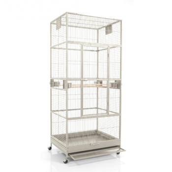 XXL White Metal Bird Cage Aviary for Macaws, Parrots & Small Birds – 90x90x200cm, Multi-Level with Perches, Feeders & Rolling Stand – Model B076-1