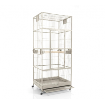 XXL White Metal Bird Cage Aviary for Macaws, Parrots & Small Birds – 90x90x200cm, Multi-Level with Perches, Feeders & Rolling Stand – Model B076-1