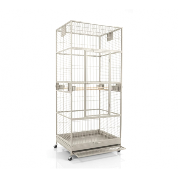 XXL White Metal Bird Cage Aviary for Macaws, Parrots & Small Birds – 90x90x200cm, Multi-Level with Perches, Feeders & Rolling Stand – Model B076-1
