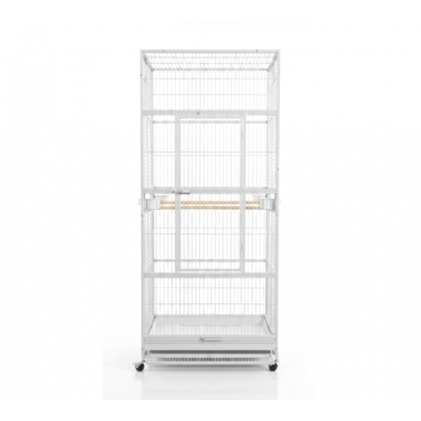 XXL White Metal Bird Cage Aviary for Macaws, Parrots & Small Birds – 90x90x200cm, Multi-Level with Perches, Feeders & Rolling Stand – Model B076-1