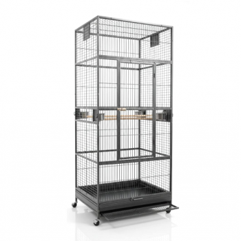 XXL Black Metal Bird Cage Aviary for Macaws, Parrots & Small Birds – 90x90x200cm, Multi-Level with Perches, Feeders & Rolling Stand – Model B076-1