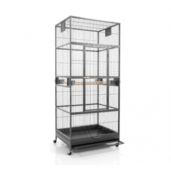 XXL Black Metal Bird Cage Aviary for Macaws, Parrots & Small Birds – 90x90x200cm, Multi-Level with Perches, Feeders & Rolling Stand – Model B076-1