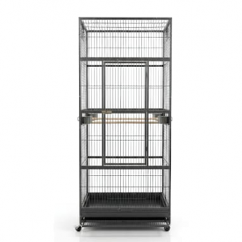 XXL Black Metal Bird Cage Aviary for Macaws, Parrots & Small Birds – 90x90x200cm, Multi-Level with Perches, Feeders & Rolling Stand – Model B076-1