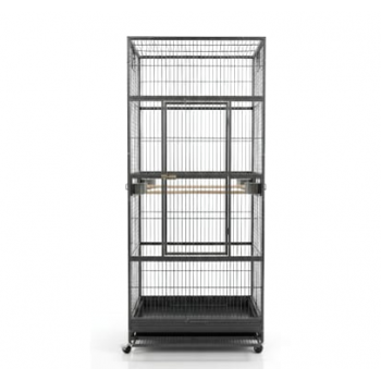 XXL Black Metal Bird Cage Aviary for Macaws, Parrots & Small Birds – 90x90x200cm, Multi-Level with Perches, Feeders & Rolling Stand – Model B076-1
