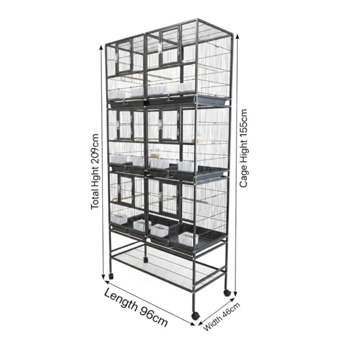 Three-Story Stackable Breeding Bird Cage with Stand, 6-Compartment ...