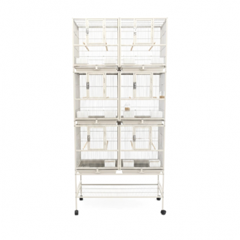 Three-Story Stackable Breeding Bird Cage with Stand, 6-Compartment Divided Flight Cage on Wheels, Removable Partitions, 12 Feeders & Hardwood Perches, 96×46×209 cm, White, Model B083-1