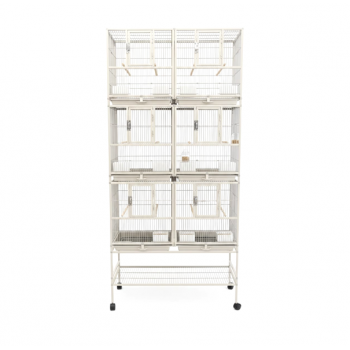 Three-Story Stackable Breeding Bird Cage with Stand, 6-Compartment Divided Flight Cage on Wheels, Removable Partitions, 12 Feeders & Hardwood Perches, 96×46×209 cm, White, Model B083-1