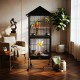Large Metal Bird Cage 52 × 52 × 160 cm with Wooden Perches and Cleaning Tray, Transparent Front Doors, Parrot and Macaw Cage for Large Birds, Black