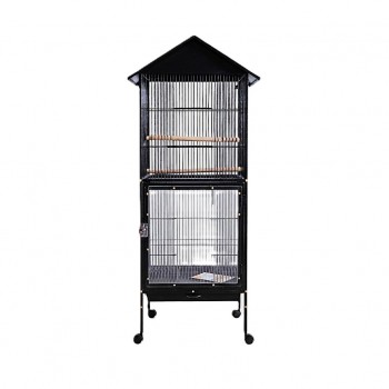 Large Metal Bird Cage 52 × 52 × 160 cm with Wooden Perches and Cleaning Tray, Transparent Front Doors, Parrot and Macaw Cage for Large Birds, Black