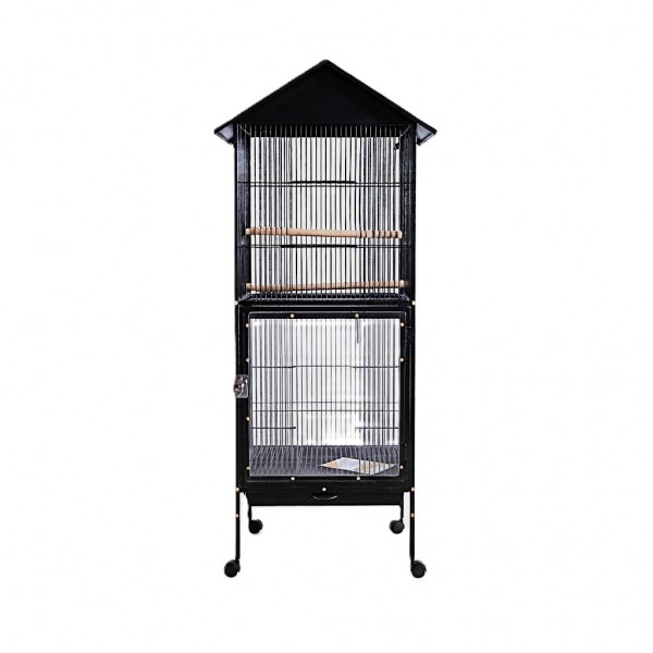 Large Metal Bird Cage 52 × 52 × 160 cm with Wooden Perches and Cleaning Tray, Transparent Front Doors, Parrot and Macaw Cage for Large Birds, Black Large Metal Bird Cage 52 × 52 × 160 cm with Wooden Perches and Cleaning Tray, Transparent Front Doors, Parrot and Macaw Cage for Large Birds, Black