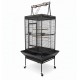 Large Black Bird Cage with Play Top & Rolling Stand (61 × 56 × 173 cm), Wrought Iron Aviary with Stainless Steel Feeders, Perches & Storage Shelf – BC08