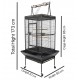 Large Black Bird Cage with Play Top & Rolling Stand (61 × 56 × 173 cm), Wrought Iron Aviary with Stainless Steel Feeders, Perches & Storage Shelf – BC08