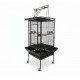 Large Black Bird Cage with Play Top & Rolling Stand (61 × 56 × 173 cm), Wrought Iron Aviary with Stainless Steel Feeders, Perches & Storage Shelf – BC08