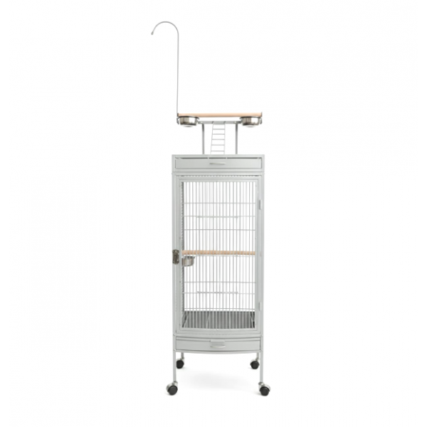 White Medium Wrought Iron Playtop Bird Cage with Rolling Stand & Open-Top Perch (47 × 47 × 167 cm), Easy-Clean Tray, Stainless Steel Cups for Small to Medium Birds – BC09