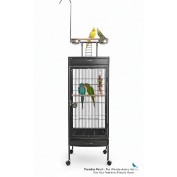 Black Medium Wrought Iron Playtop Bird Cage with Rolling Stand & Open-Top Perch (47 × 47 × 167 cm), Easy-Clean Tray, Stainless Steel Cups for Small to Medium Birds – BC09