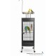 Black Medium Wrought Iron Playtop Bird Cage with Rolling Stand & Open-Top Perch (47 × 47 × 167 cm), Easy-Clean Tray, Stainless Steel Cups for Small to Medium Birds – BC09