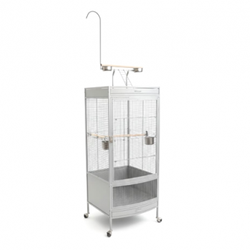 Large White Wrought Iron Bird Cage with Play Top & Rolling Stand (60 × 64 × 178 cm), Metal Aviary with Pyramid Top, Ladder, Perches, Feeding Bowls & Easy-Clean Tray for Medium to Large Birds – BC12