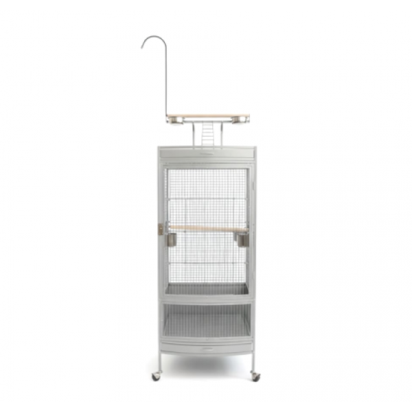 Large White Wrought Iron Bird Cage with Play Top & Rolling Stand (60 × 64 × 178 cm), Metal Aviary with Pyramid Top, Ladder, Perches, Feeding Bowls & Easy-Clean Tray for Medium to Large Birds – BC12