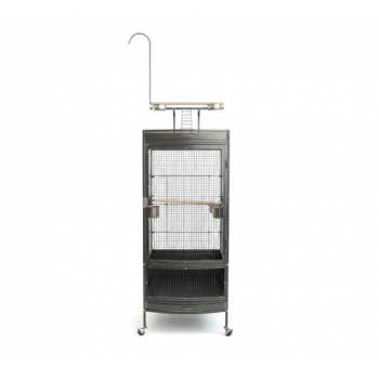 Large Black Wrought Iron Bird Cage with Play Top & Rolling Stand (60 × 64 × 178 cm), Metal Aviary with Pyramid Top, Ladder, Perches, Feeding Bowls & Easy-Clean Tray for Medium to Large Birds – BC12