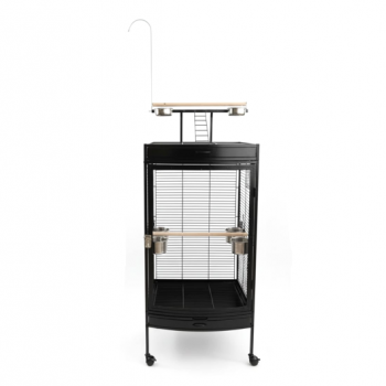 Large Black Acrylic Front Bird Cage with Play Top & Rolling Stand (60 × 63.5 × 155 cm), Wrought Iron Aviary with Stainless Steel Feeders for Small to Medium Birds – BC12-1