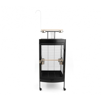 Large Black Acrylic Front Bird Cage with Play Top & Rolling Stand (60 × 63.5 × 155 cm), Wrought Iron Aviary with Stainless Steel Feeders for Small to Medium Birds – BC12-1