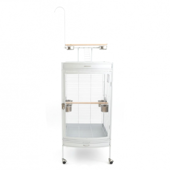 Large White Acrylic Front Bird Cage with Play Top & Rolling Stand (60 × 63.5 × 155 cm), Wrought Iron Aviary with Stainless Steel Feeders for Small to Medium Birds – BC12-1