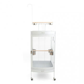 Large White Acrylic Front Bird Cage with Play Top & Rolling Stand (60 × 63.5 × 155 cm), Wrought Iron Aviary with Stainless Steel Feeders for Small to Medium Birds – BC12-1