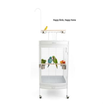 Large White Acrylic Front Bird Cage with Play Top & Rolling Stand (60 × 63.5 × 155 cm), Wrought Iron Aviary with Stainless Steel Feeders for Small to Medium Birds – BC12-1